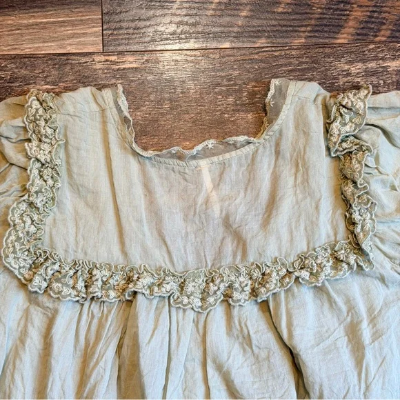 Free People Sage Green Lightweight Lace-Trim Blouse - Picture 9 of 14